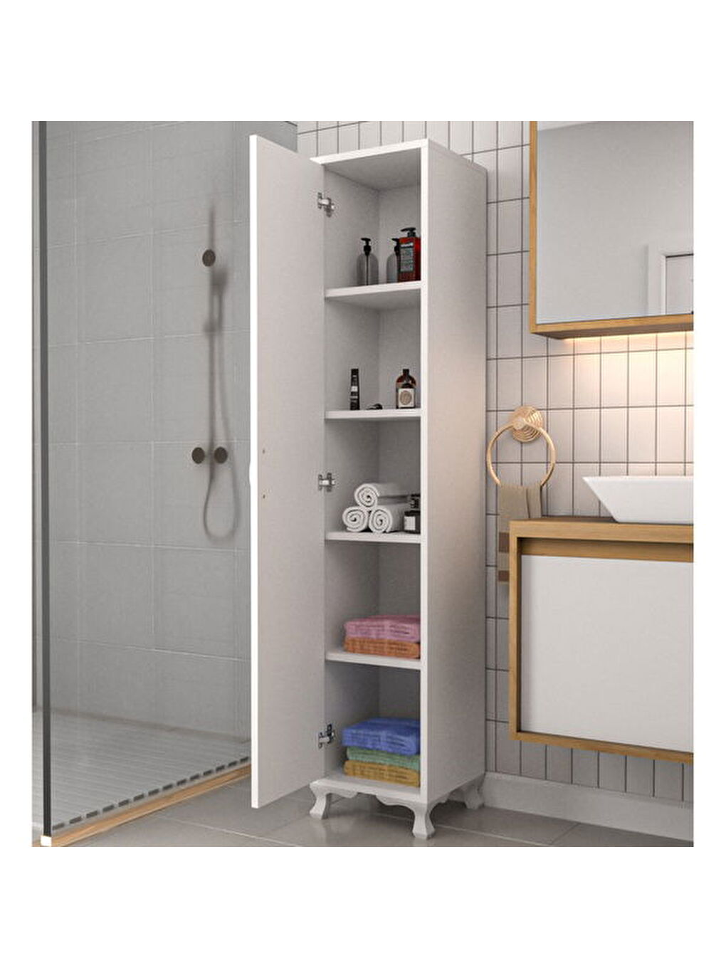 Tek Kapaklı 5 Raflı Boy Dolap - Beyaz - 170x35,5x35 cm-1