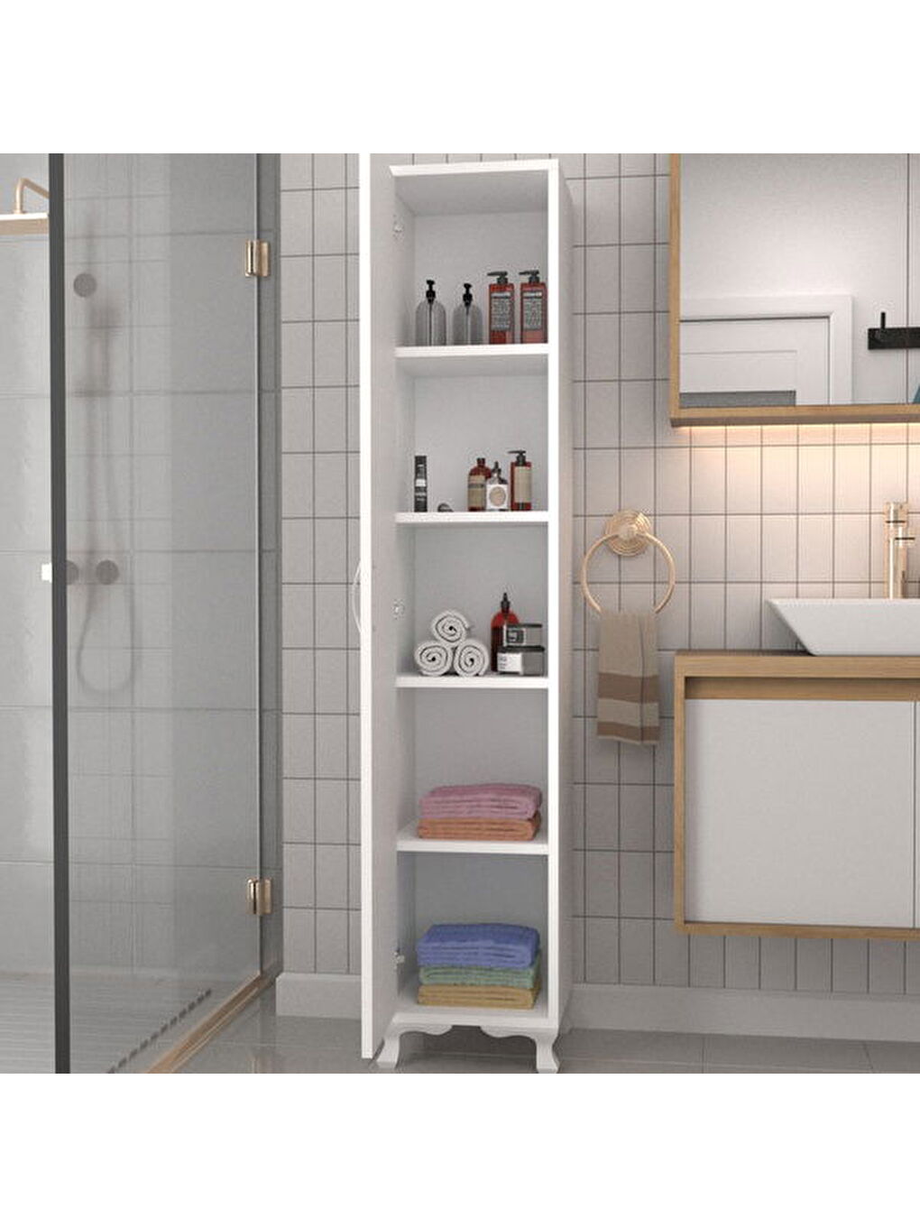 Tek Kapaklı 5 Raflı Boy Dolap - Beyaz - 170x35,5x35 cm-7