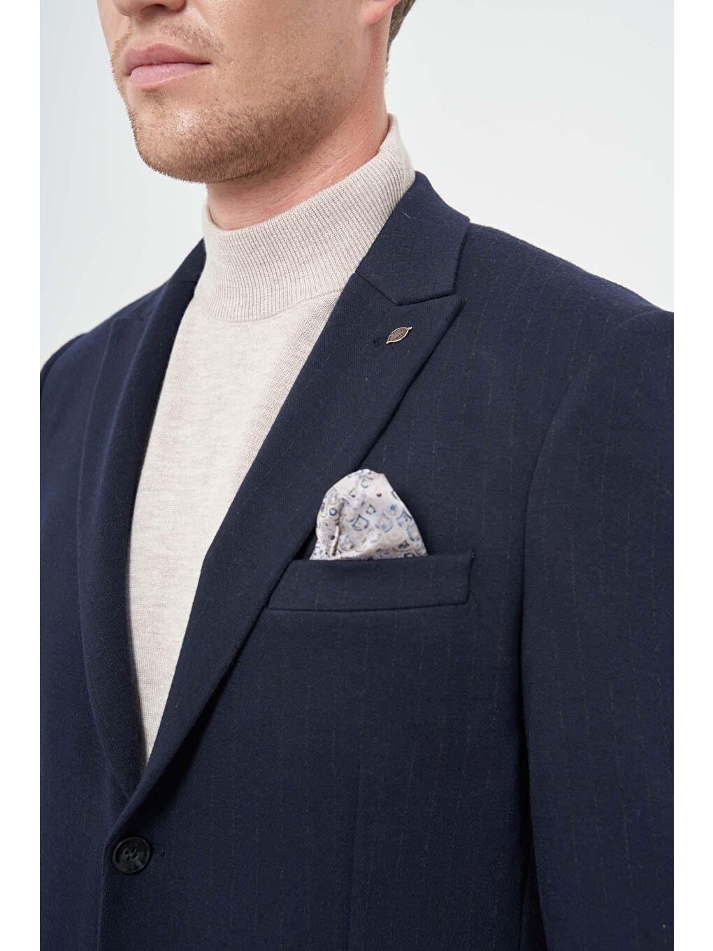 Koyu Lacivert Desen Örme Kılıç Yaka Beli Lastikli 6 Drop Slim Fit Classic Takım Elbise 1001245170-6