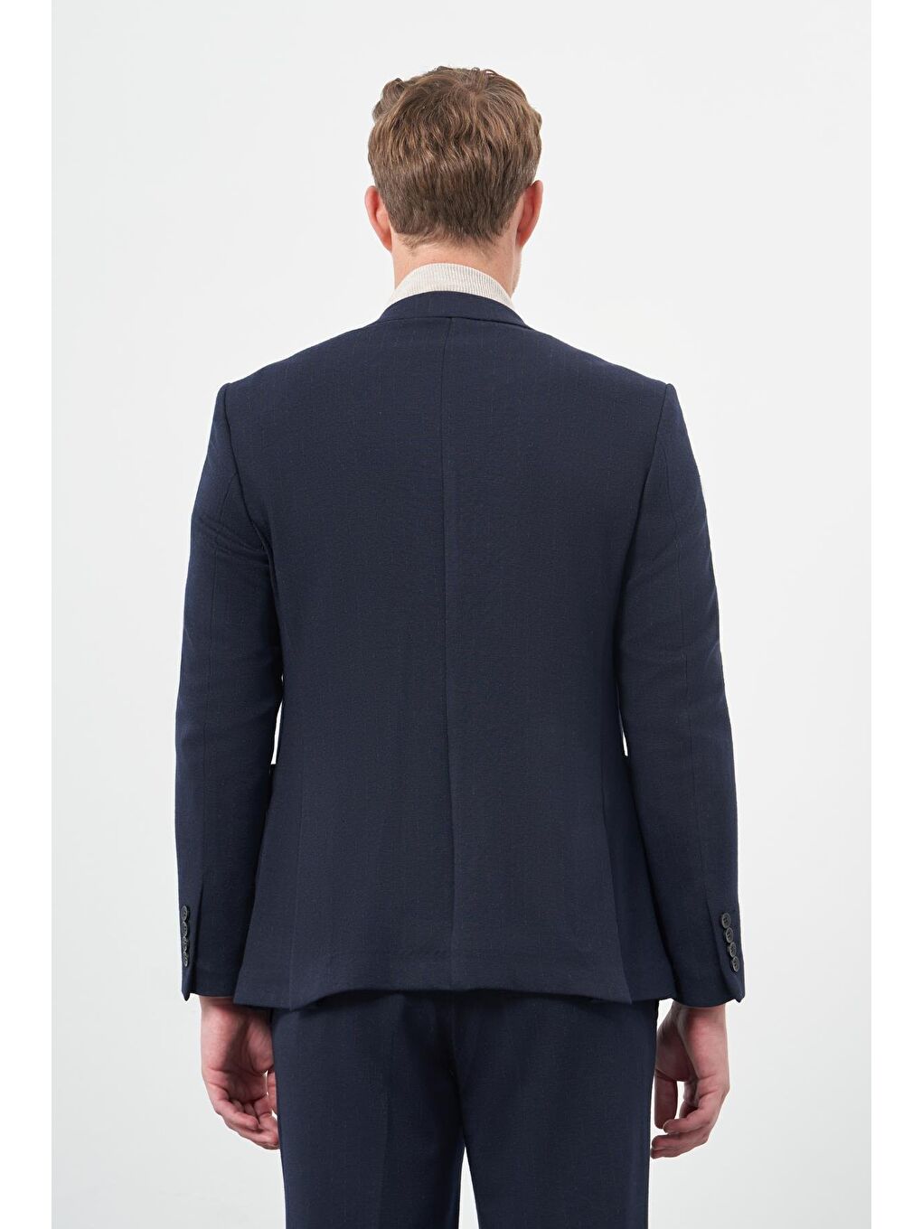 Koyu Lacivert Desen Örme Kılıç Yaka Beli Lastikli 6 Drop Slim Fit Classic Takım Elbise 1001245170-7