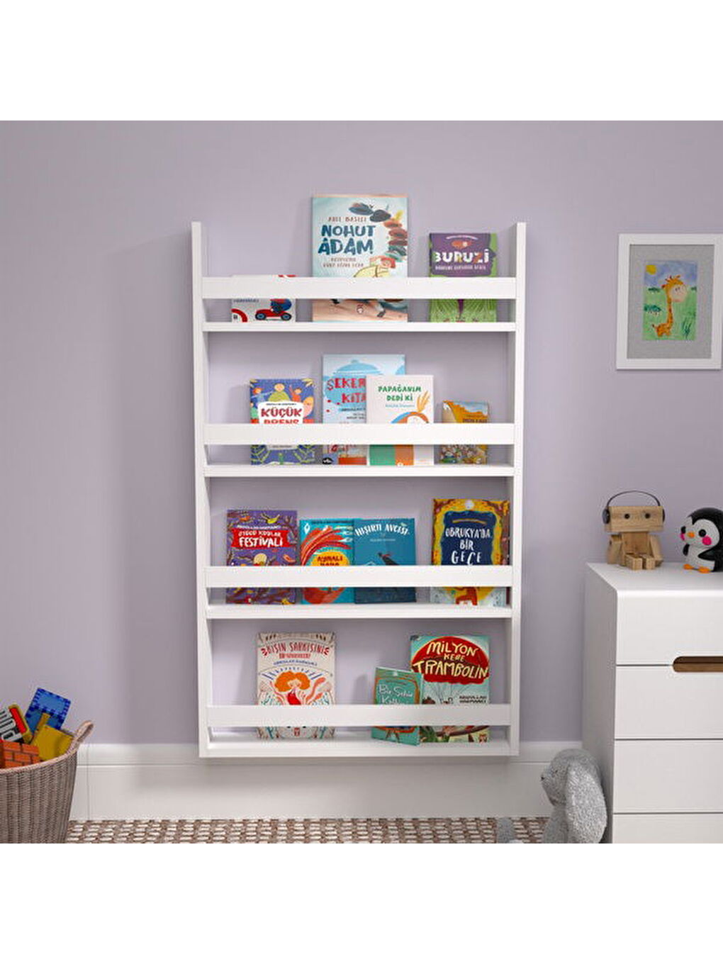 Montessori 4 Raflı Kitaplık - Beyaz - 110x10x55 cm