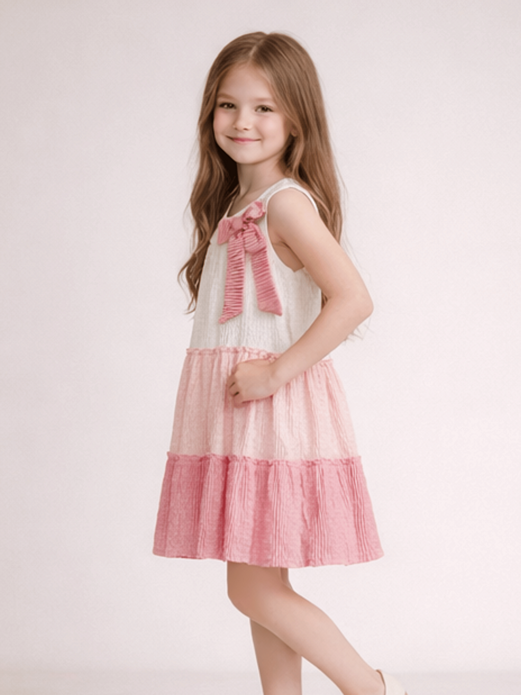 Pembe Bisiklet Yaka Kız Çocuk Elbise-1