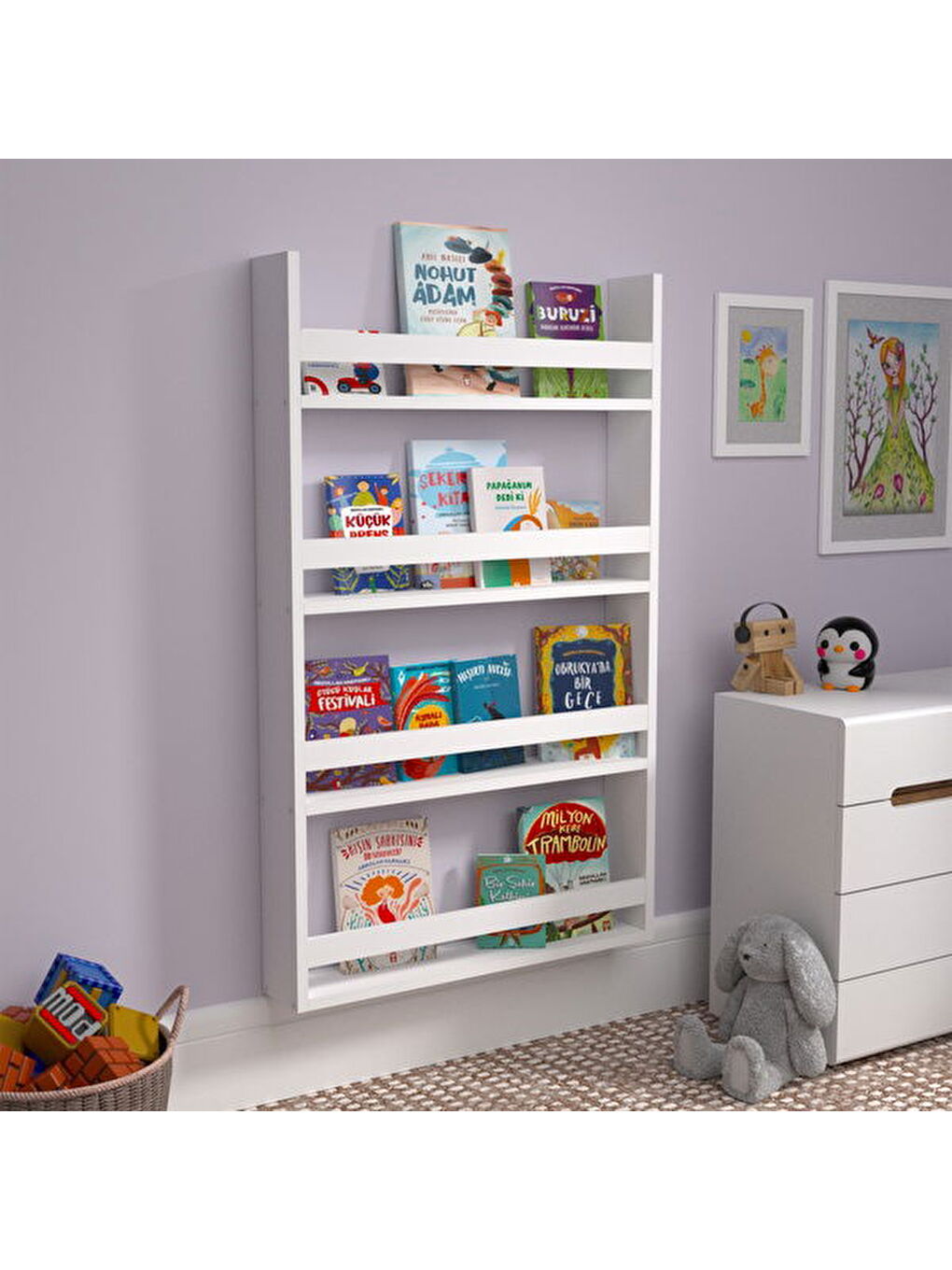 Montessori 4 Raflı Kitaplık - Beyaz - 110x10x55 cm-3