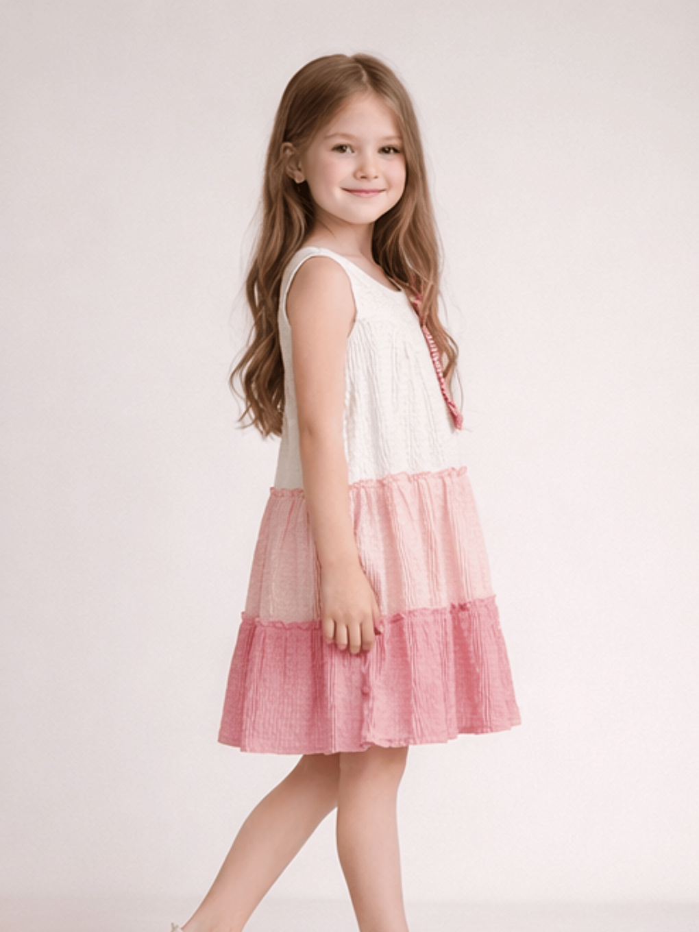 Pembe Bisiklet Yaka Kız Çocuk Elbise-2