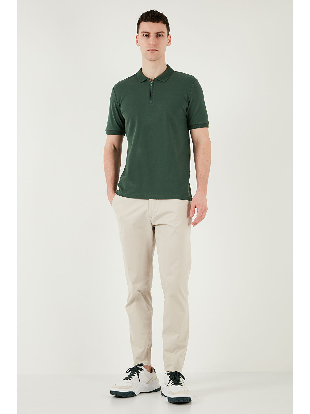 Petrol Pamuklu Regular Fit Yarım Fermuarlı Polo Yaka %100 Pamuk Tişört 5903008-3