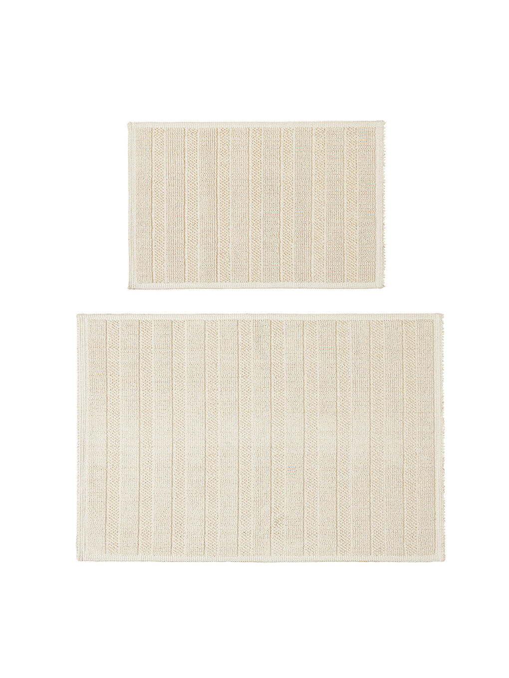 2'li Yıkanabilir Pamuklu Ekru Renk Çizgi Desen Banyo Paspası 40 x 60 / 60 x 90 cm-1