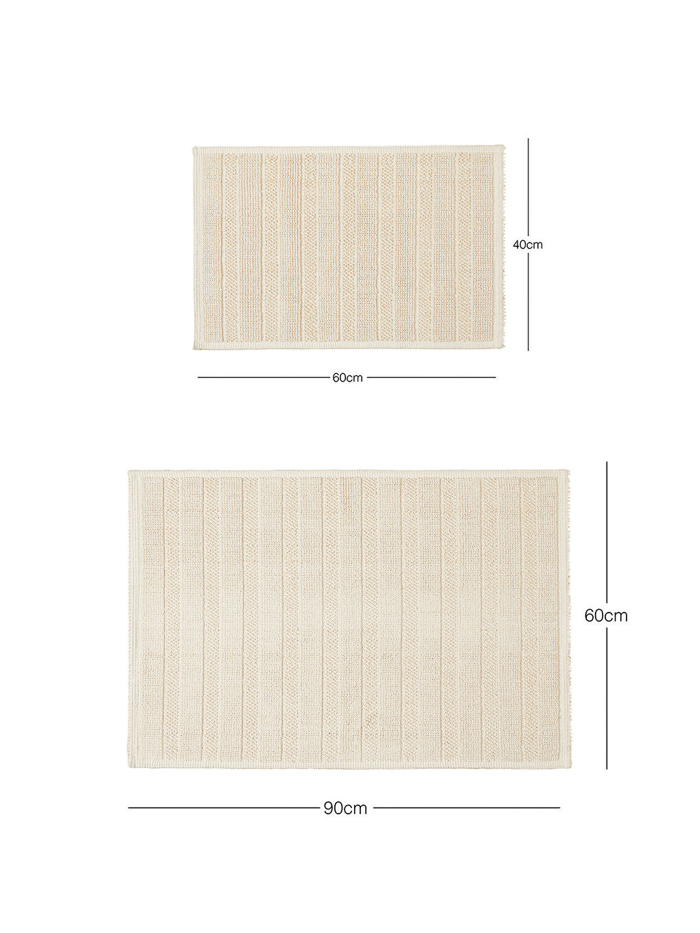 2'li Yıkanabilir Pamuklu Ekru Renk Çizgi Desen Banyo Paspası 40 x 60 / 60 x 90 cm-2