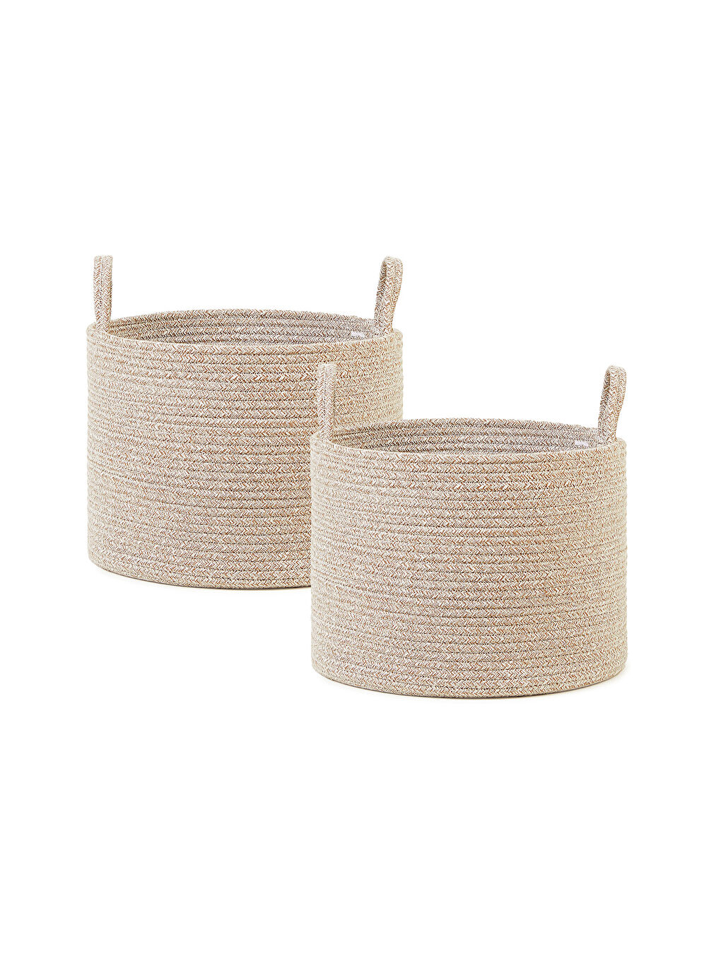 2'li Bej Kırçıllı Pamuklu Halat Sepet Set 35 x 27 cm-1