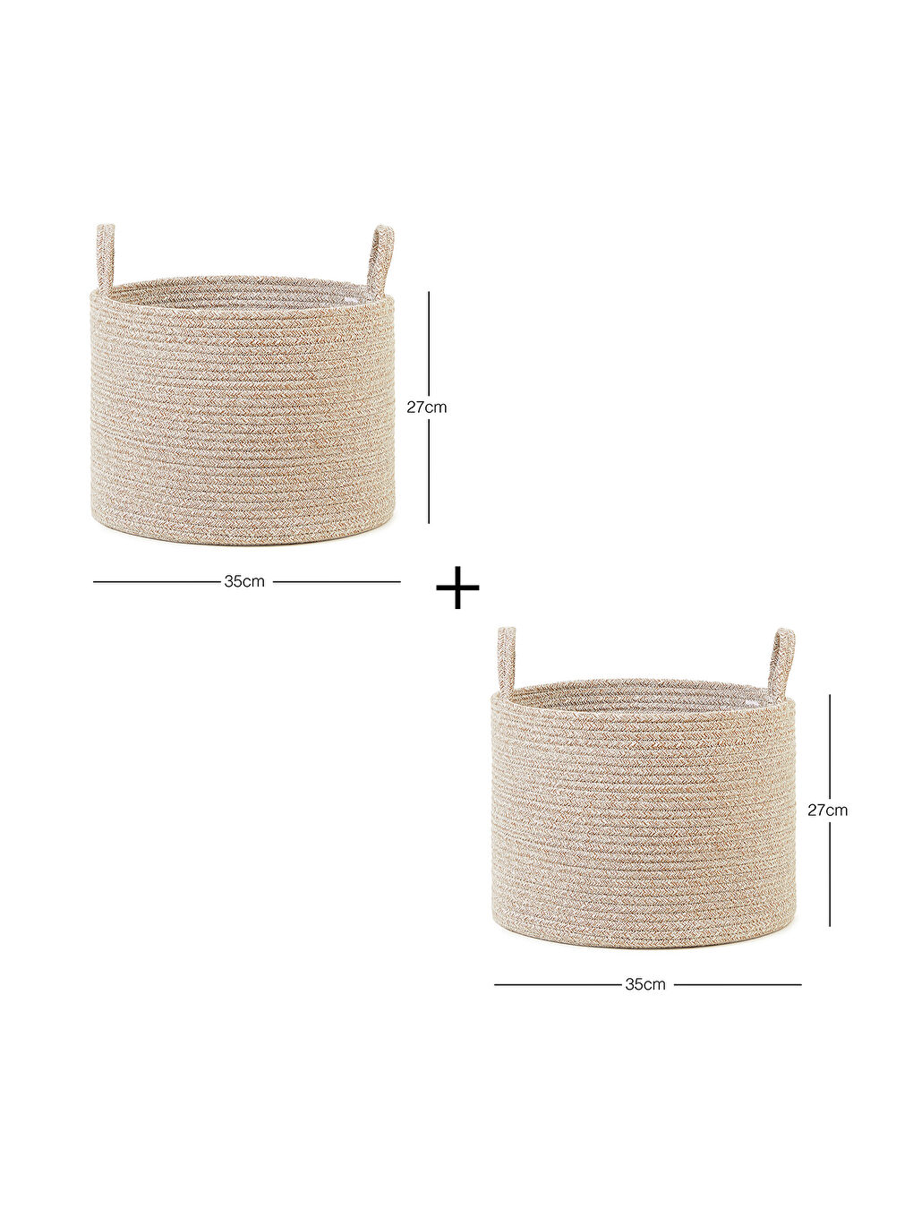 2'li Bej Kırçıllı Pamuklu Halat Sepet Set 35 x 27 cm-2