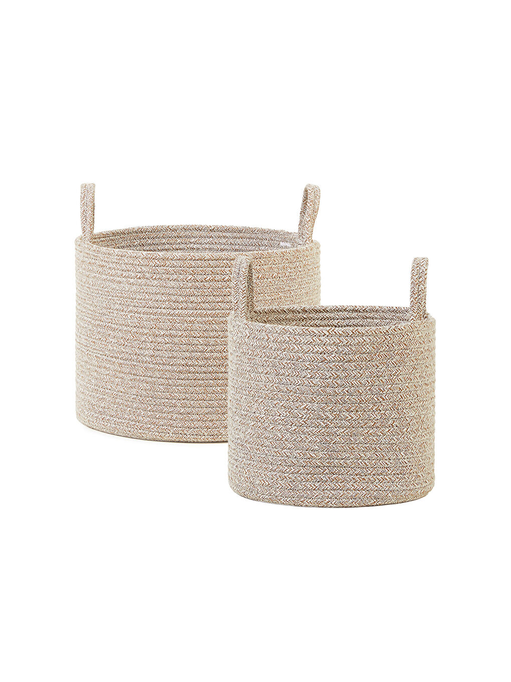 2'li Bej Kırçıllı Pamuklu Halat Sepet Set 26 x 22 / 35 x 27 cm-1