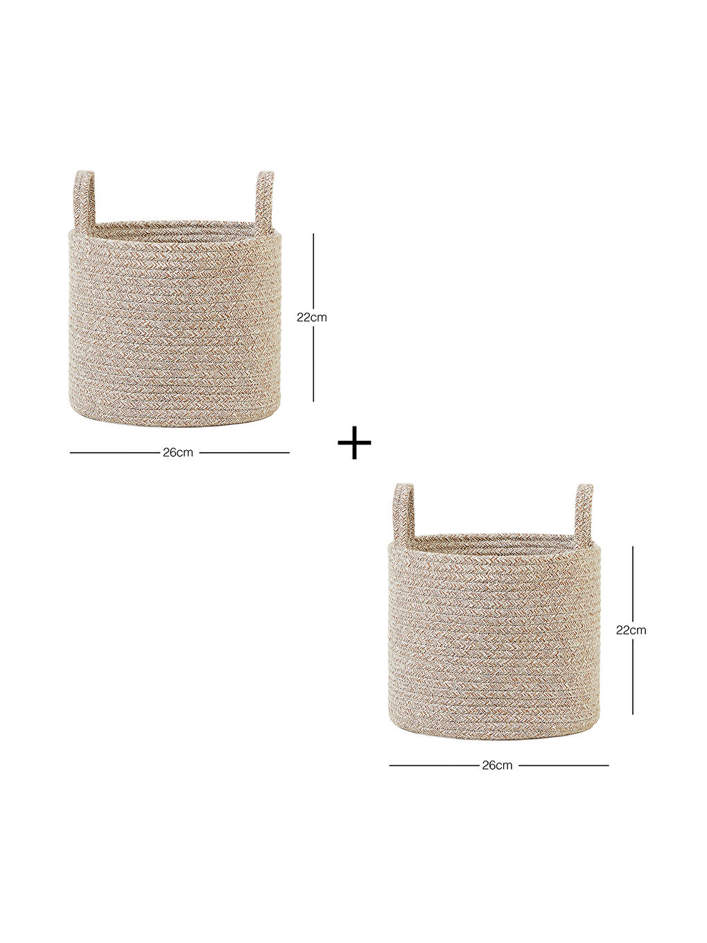 2'li Bej Kırçıllı Pamuklu Halat Sepet Set 26 x 22 cm-2
