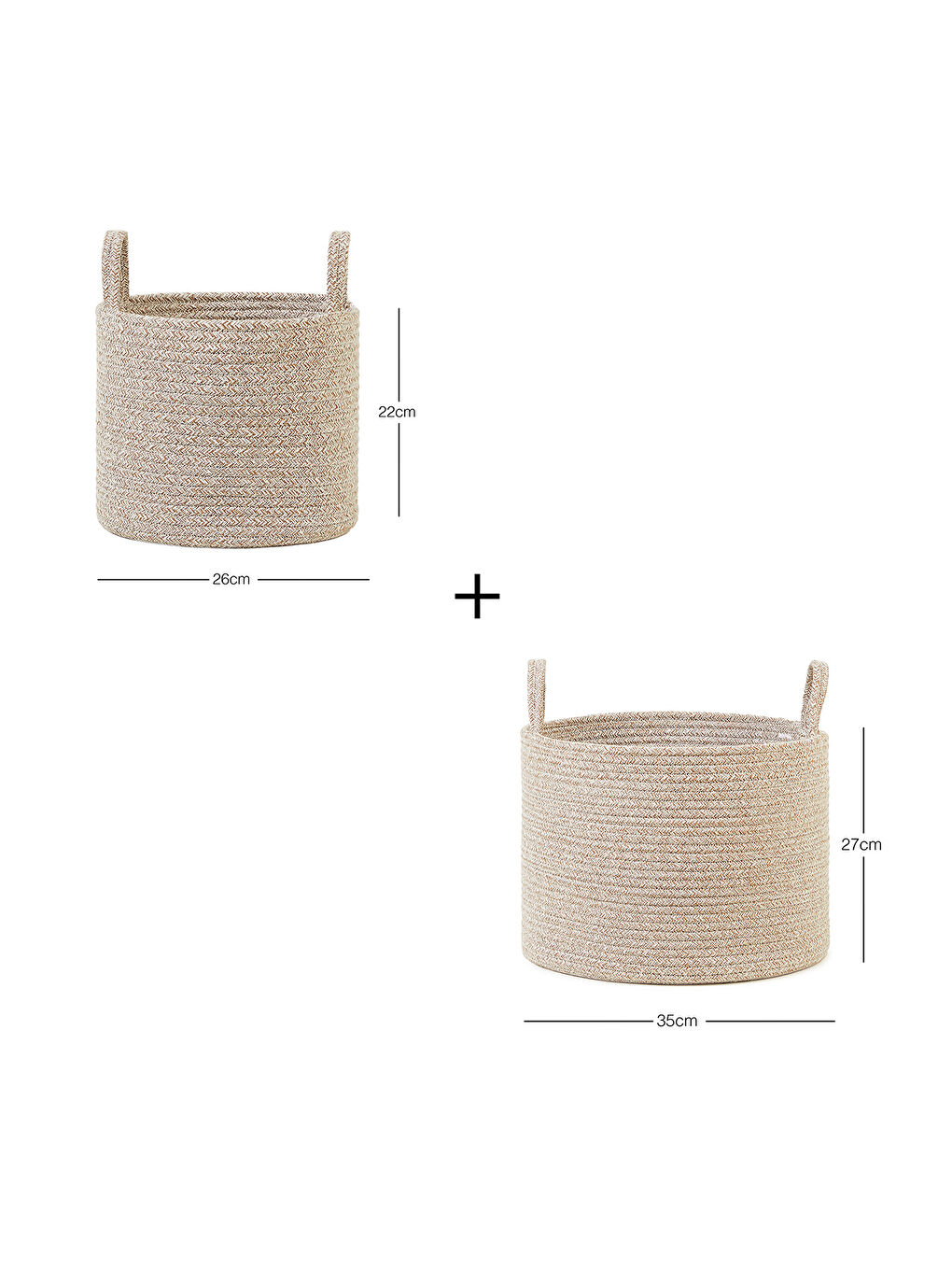 2'li Bej Kırçıllı Pamuklu Halat Sepet Set 26 x 22 / 35 x 27 cm-2