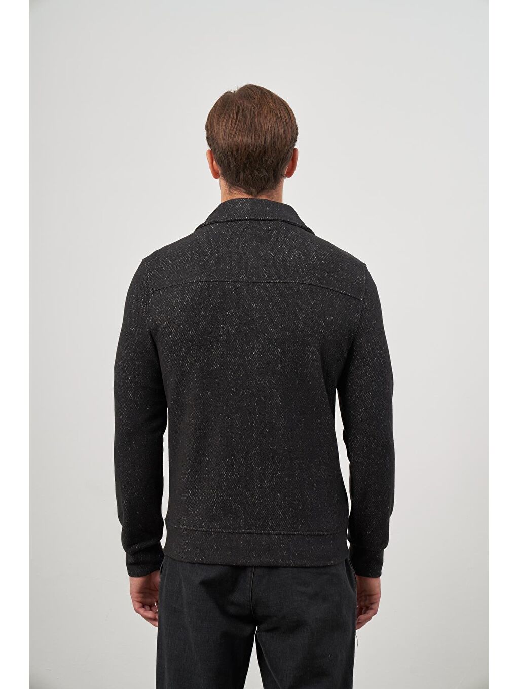 Siyah Örme Bebe Yaka Kendinden Desenli Yırtmaçsız Astarsız Slim Fit Classic Mont 1007245156-6