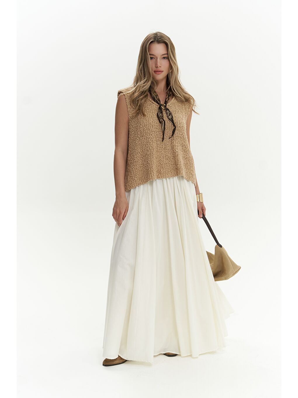 Kahverengi Knitle Rahat Kalıp Triko Tarçın Crop-1