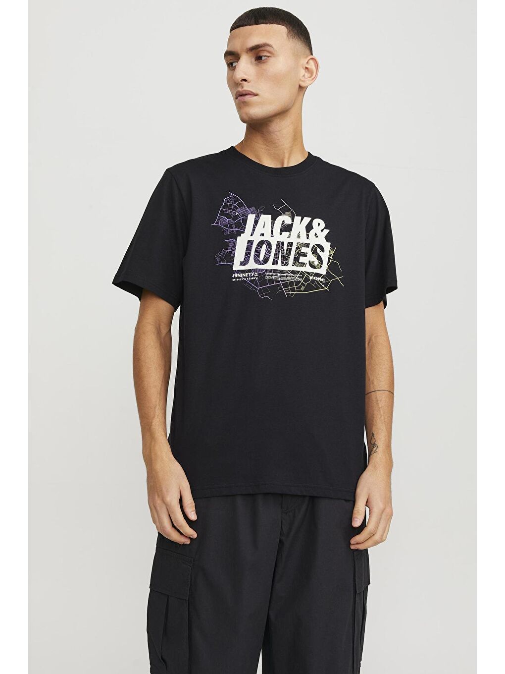 Jack & Jones Siyah Jcomap Pamuklu Bisiklet Yaka Erkek T Shirt 12252376