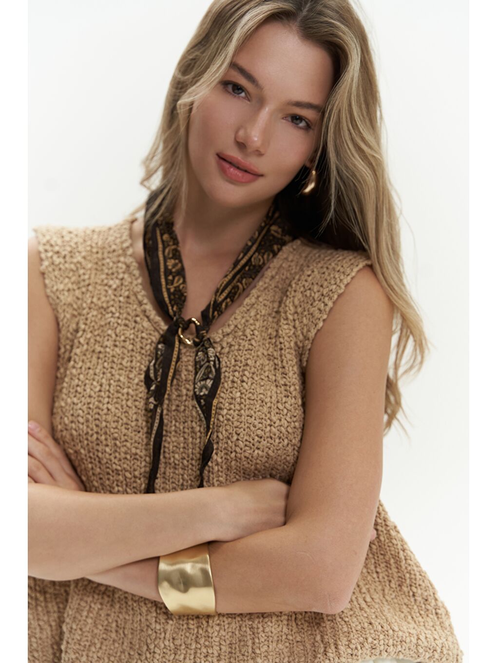 Kahverengi Knitle Rahat Kalıp Triko Tarçın Crop-6