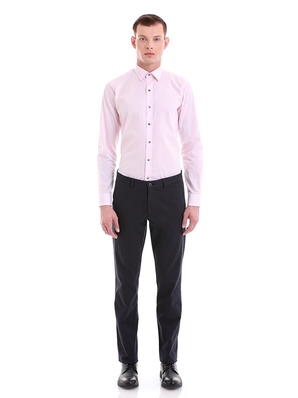 Pembe Comfort Fit Çizgili %100 Pamuklu Slim Yaka Uzun Kollu Casual Gömlek-1