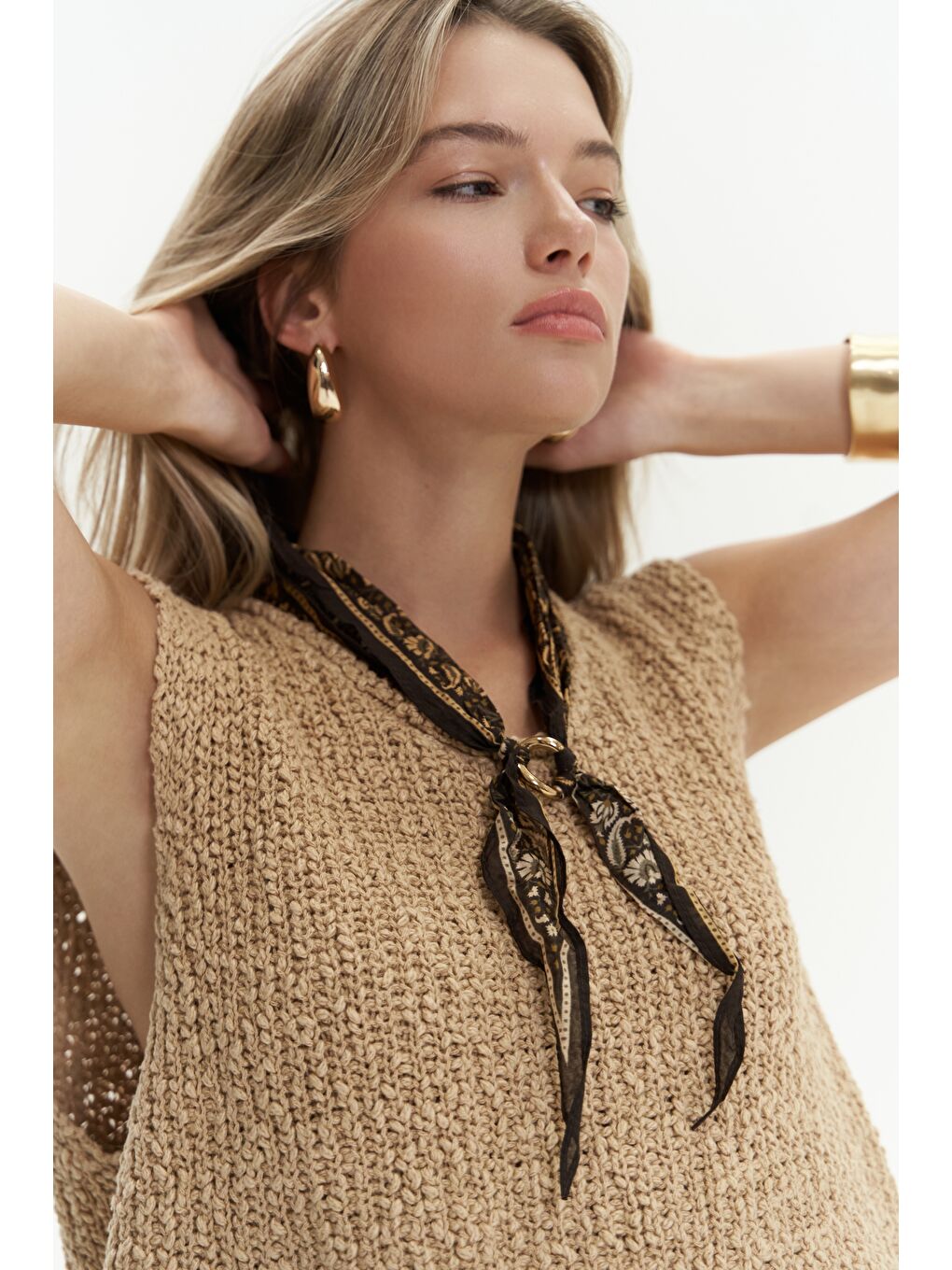 Kahverengi Knitle Rahat Kalıp Triko Tarçın Crop-7