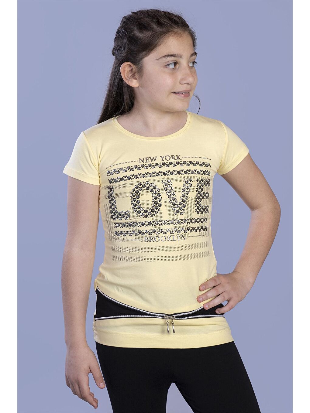 Toontoykids Sarı Kız Çocuk T-Shirt Love Varak Baskı