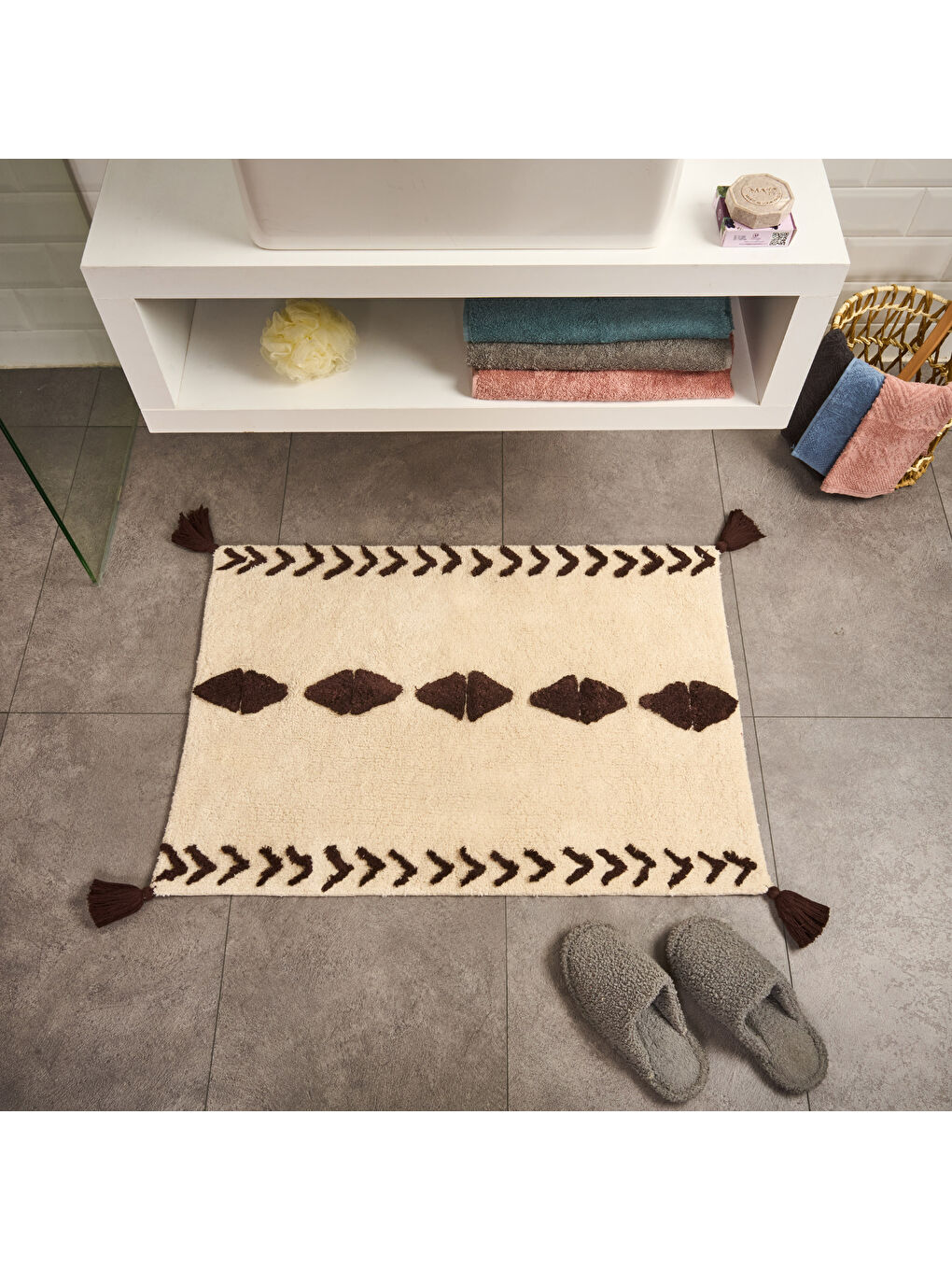 Soft Tufting Thek Banyo Paspası - Ekru - 60x90 cm-1