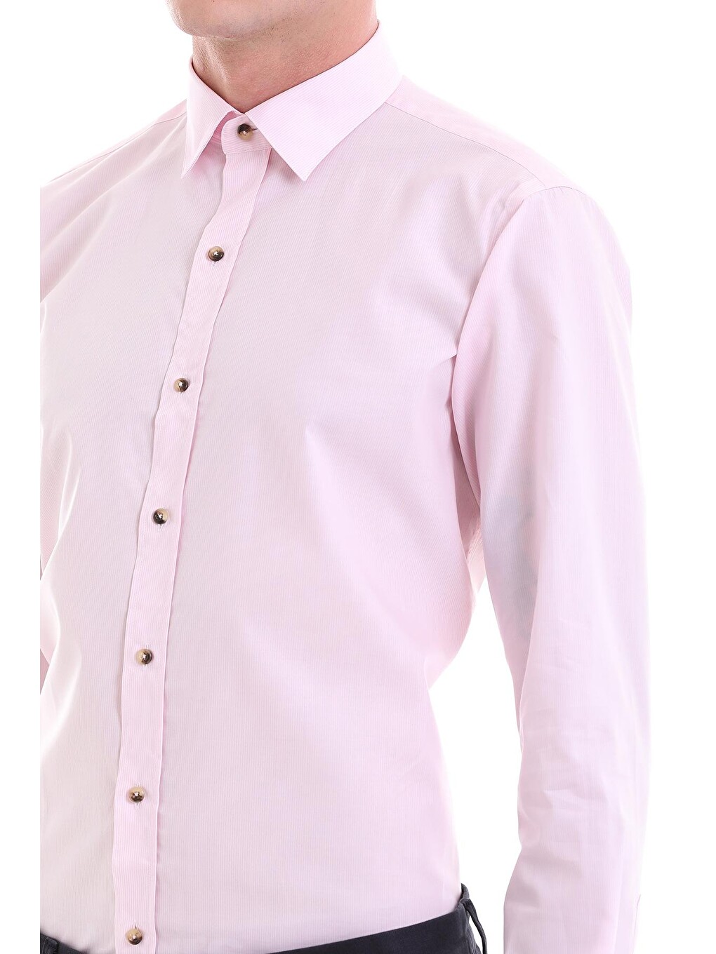 Pembe Comfort Fit Çizgili %100 Pamuklu Slim Yaka Uzun Kollu Casual Gömlek-4