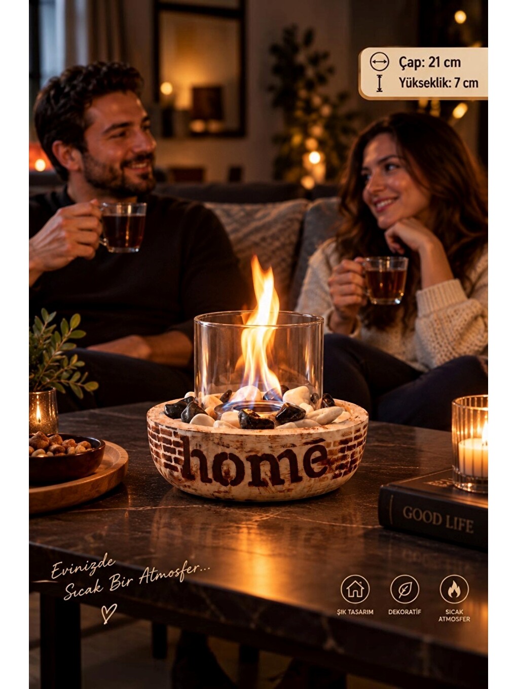 Home-200c Cam Hazneli Masa Şömine Ateş Çukuru (500ml Bioetanol+hazne+söndürme Kapağı)-2
