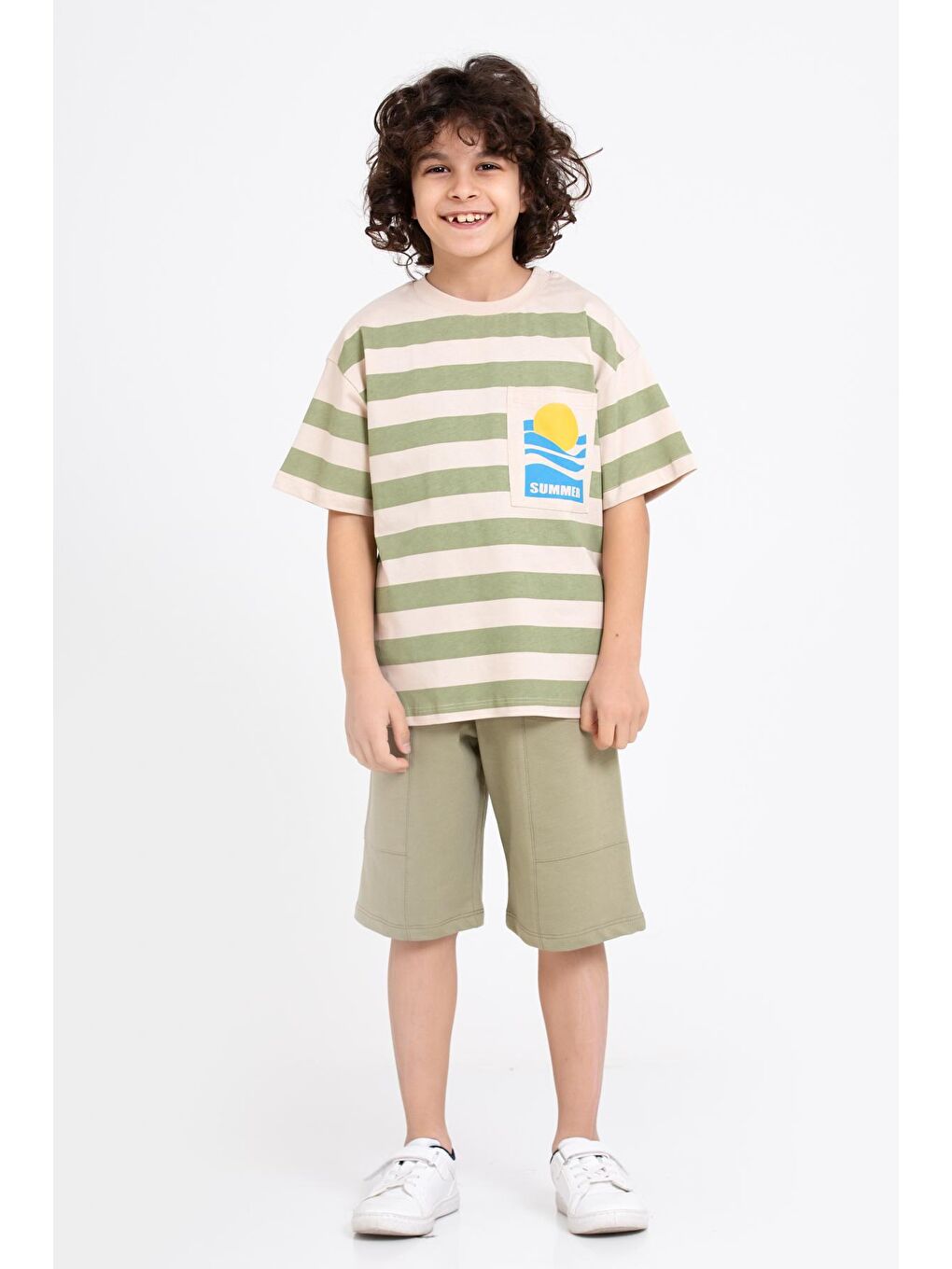 Yeşil Summer Baskı Şortlu 5-9 Yaş Takım - 2433-1