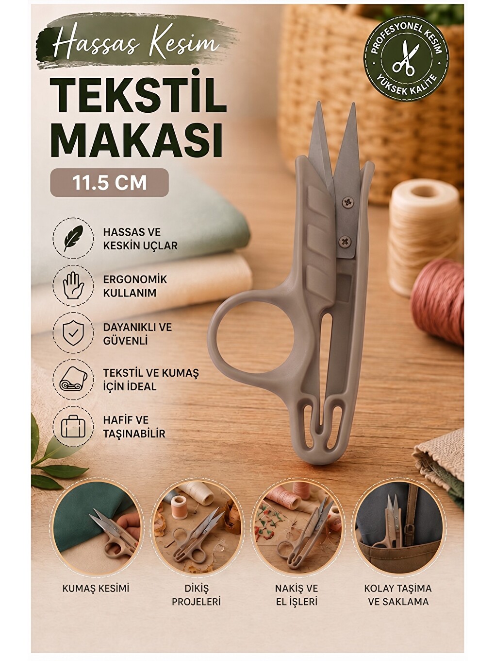 Gri Tekstil Makası İplik Temizleme 1 Adet Starline Paslanmaz Çelik Keskin Terzi Dikiş Makası Olta Mi