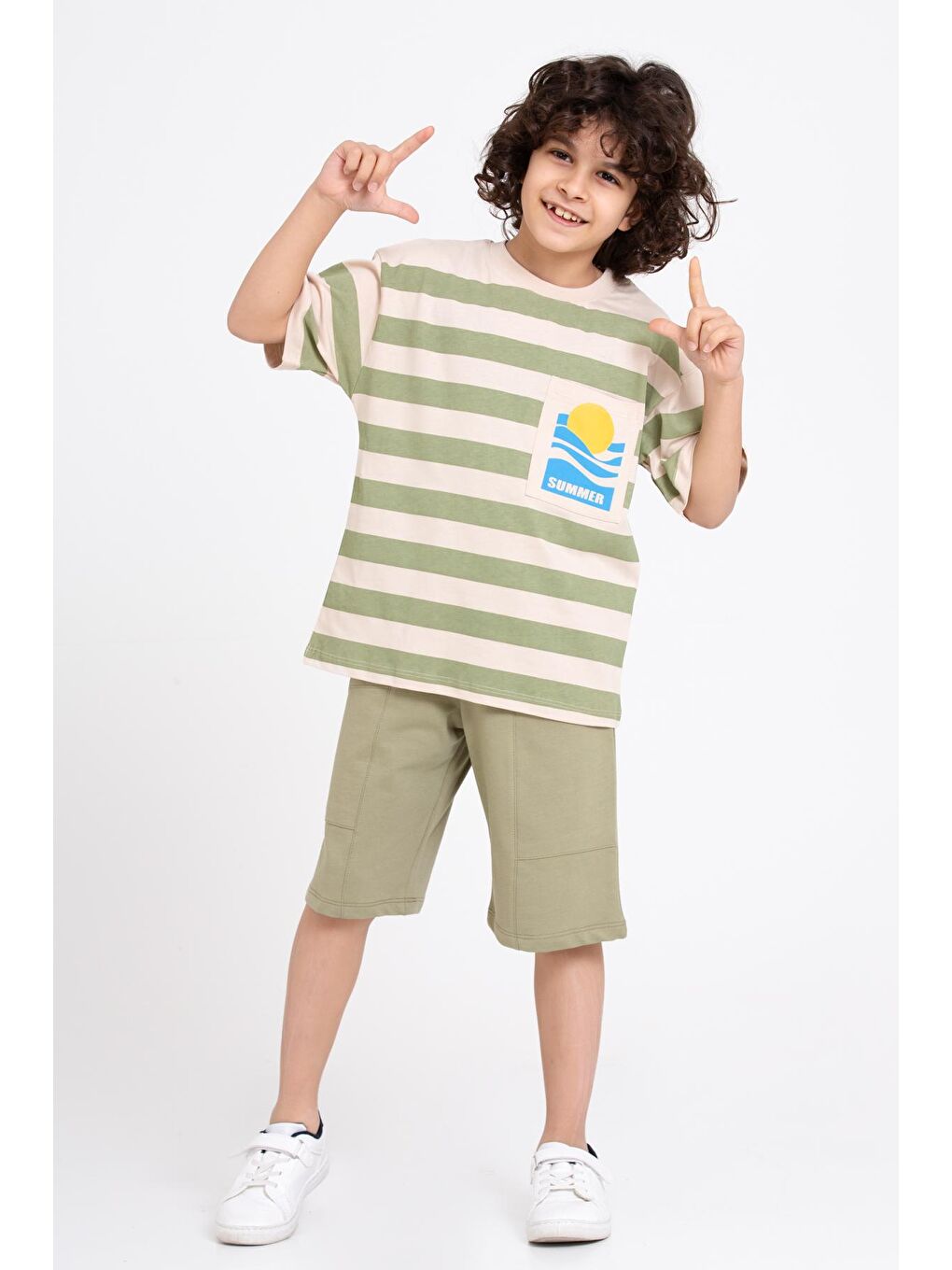 Yeşil Summer Baskı Şortlu 5-9 Yaş Takım - 2433-1-3