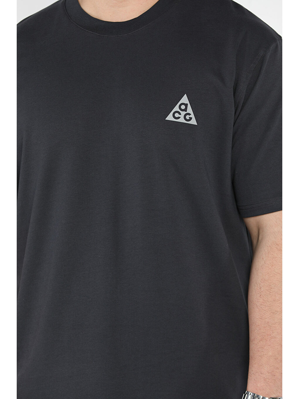 Gri Erkek Bisiklet Yaka Baskılı Tişört-3