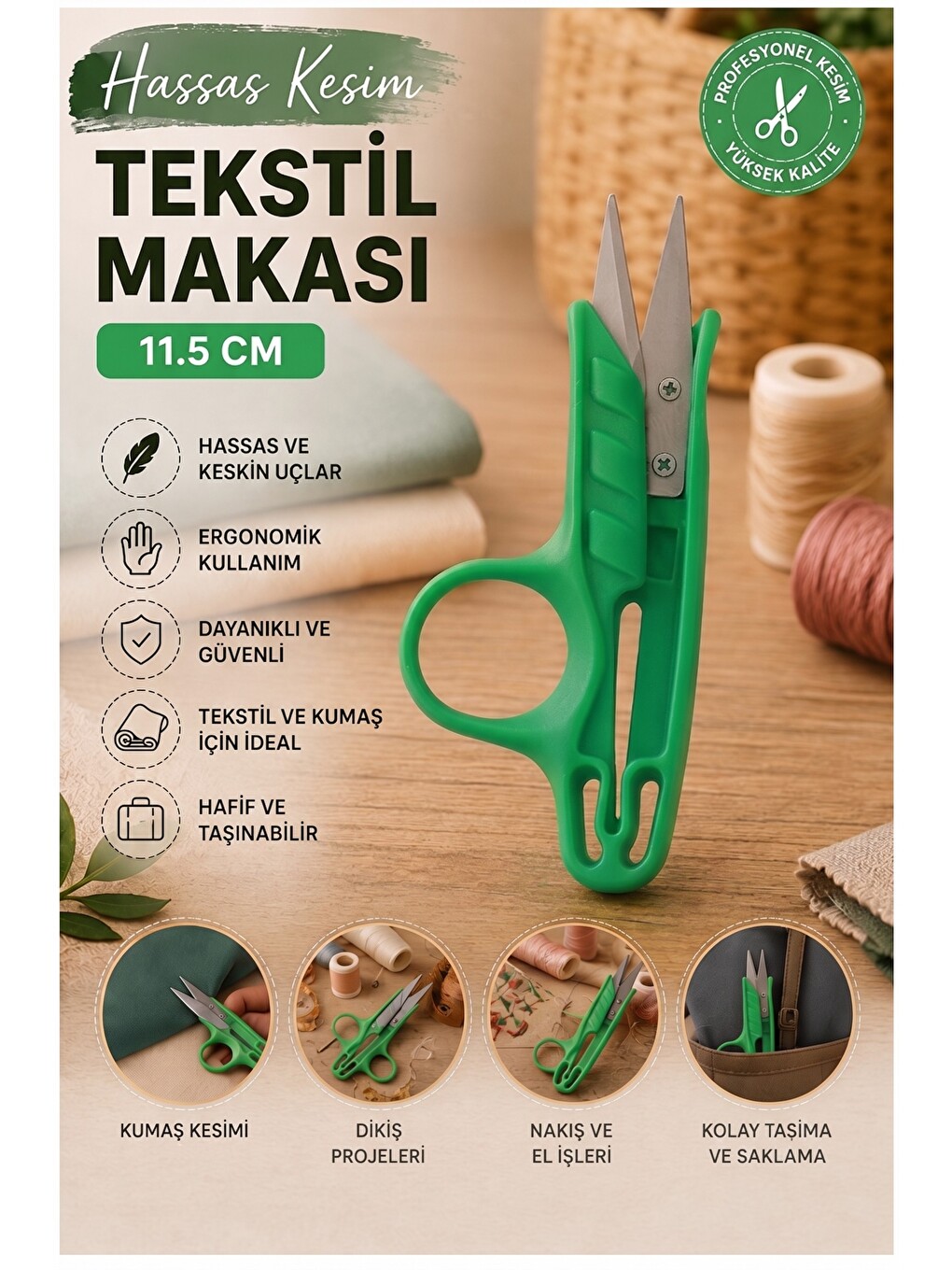 Yeşil Tekstil Makası İplik Temizleme 1 Adet Starline Paslanmaz Çelik Keskin Terzi Dikiş Makası Olta