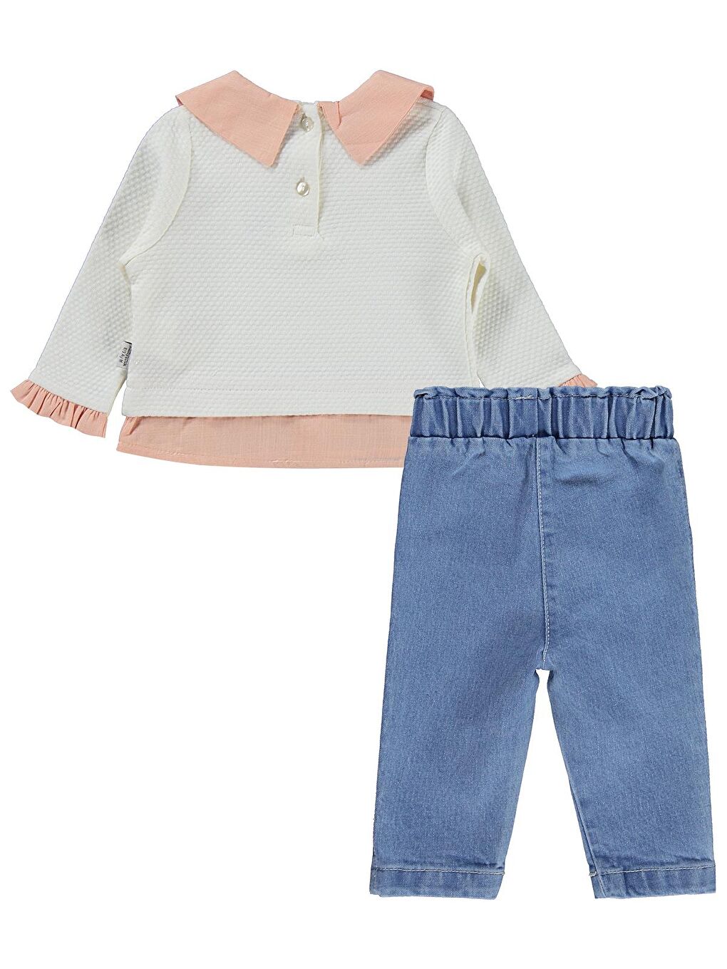 Kalp Nakışlı 2 Li Jean 6-18 Ay Takım - Ekru 6-9 Ay-1