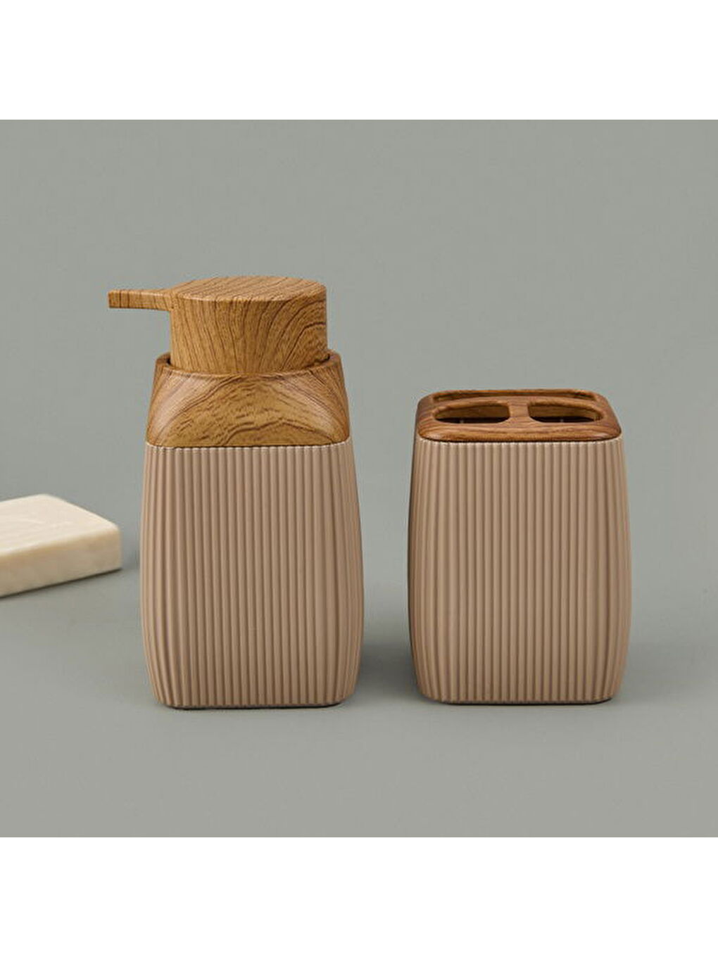 Bath Diva 2'li Sıvı Sabunluk ve Diş Fırçalık Seti - Kahverengi-1