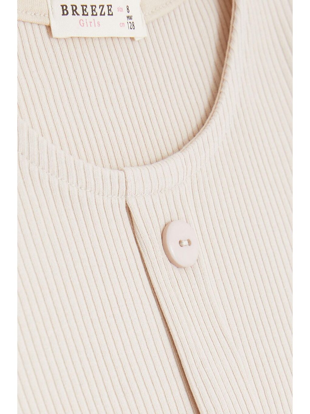 Kız Çocuk Tişört Crop Düğme Aksesuarlı Bej (8-14 Yaş)-2