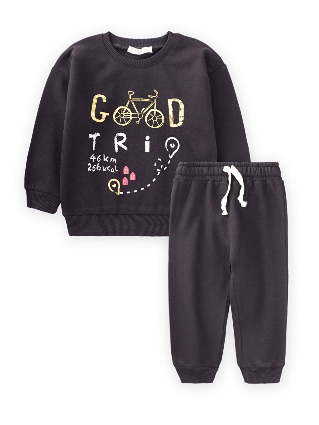 CİGİT Siyah Good Tri Baskılı Sweatshirt Takım 1-8 Yaş Siyah