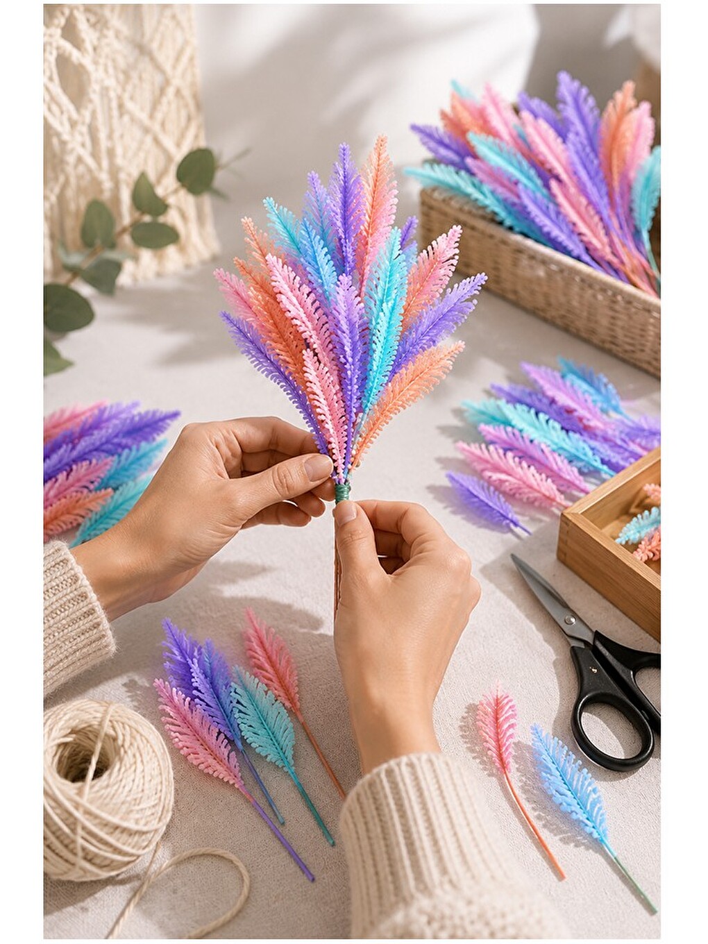 Pastel Renkli Yaprak Şekilli Şönil 30 Cm 6mm 32 Adet Karışık Pastel Renkler Tüylü Pelüş Elişi Hobi O-2