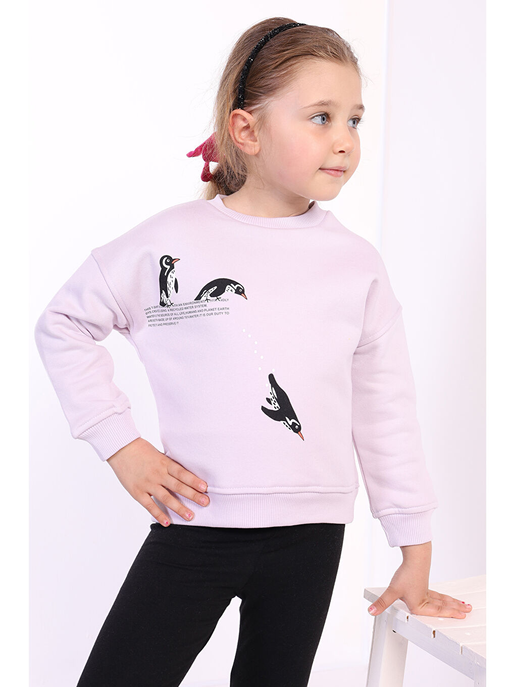 Toontoykids Lila Kız Çocuk Penguen Baskılı Sweatshirt