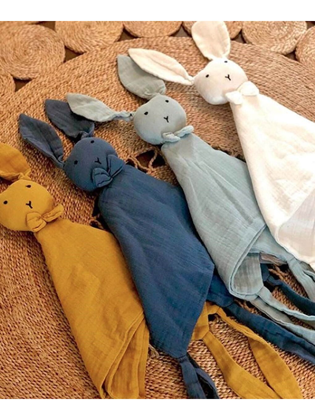 Tavşan Müslin Uyku Arkadaşı (Yıkanmıştır) 40X40 Cm İndigo Mavi-1