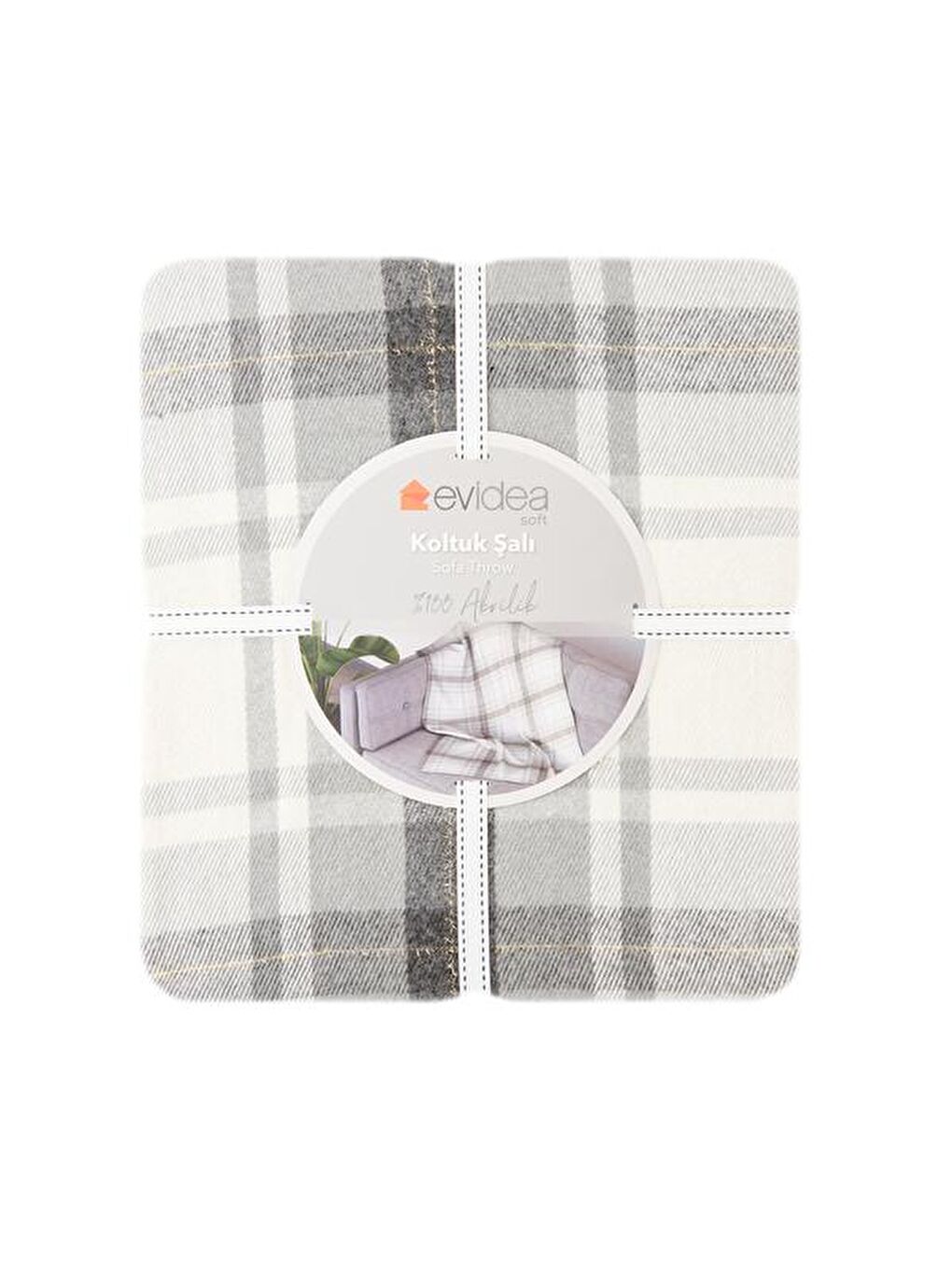 Soft Sim İp Detaylı Skoç Koltuk Şalı - Gri - 130x170 cm-2