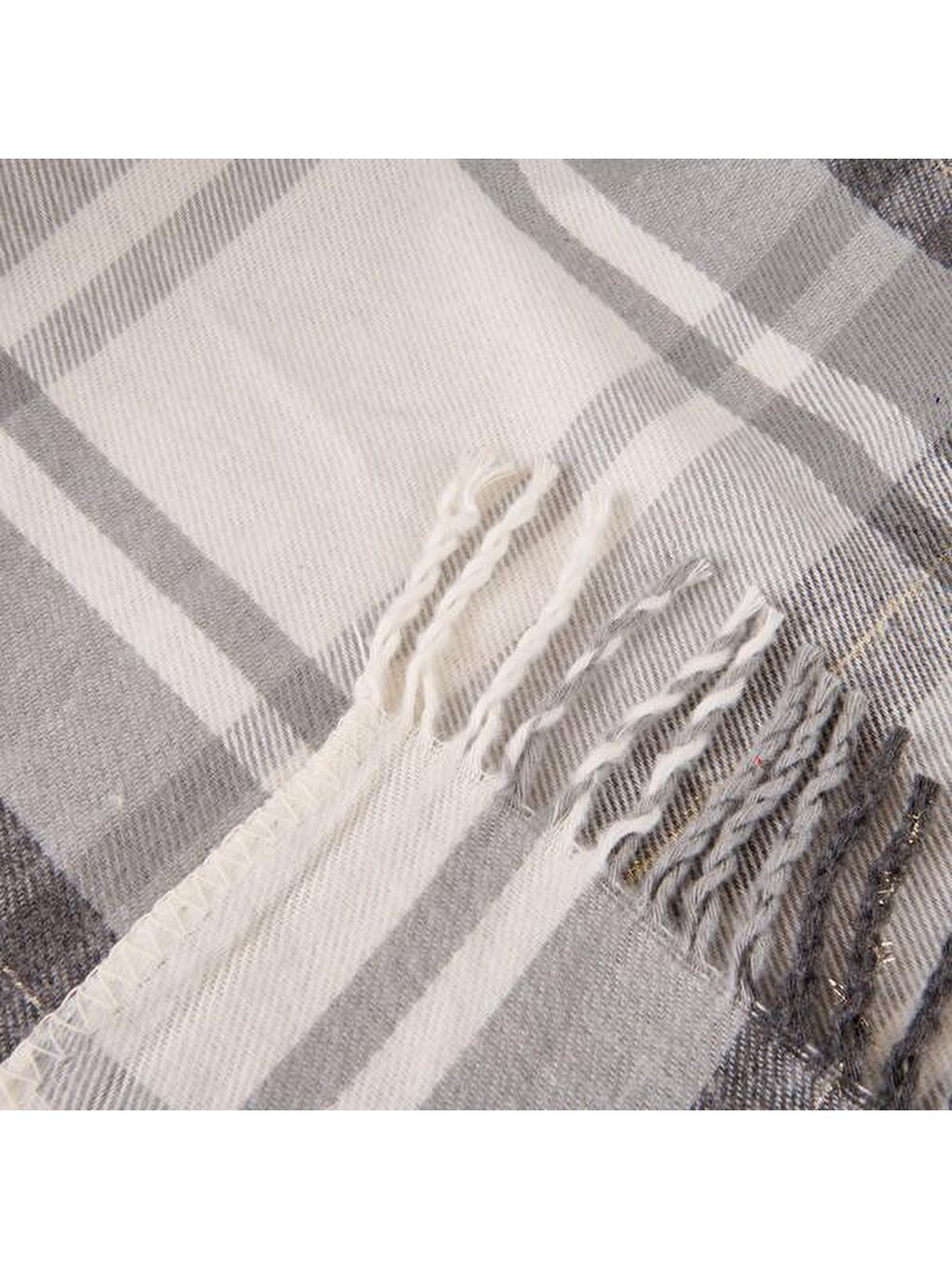 Soft Sim İp Detaylı Skoç Koltuk Şalı - Gri - 130x170 cm-4