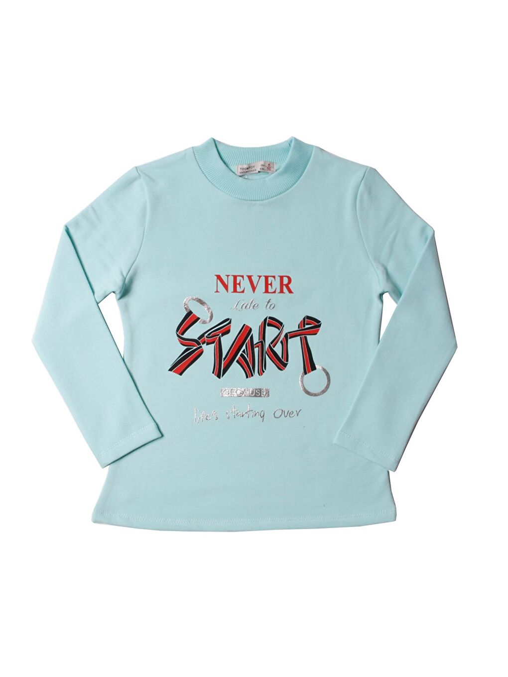 Toontoykids Su Yeşili Kız Çocuk Sweatshirt Start Varak Baskılı