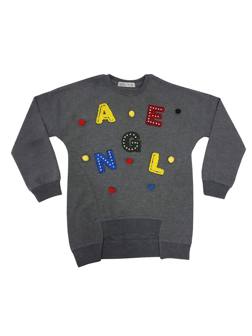 Toontoykids Antrasit Kız Çocuk Sweatshirt Renkli Angel Nakışlı