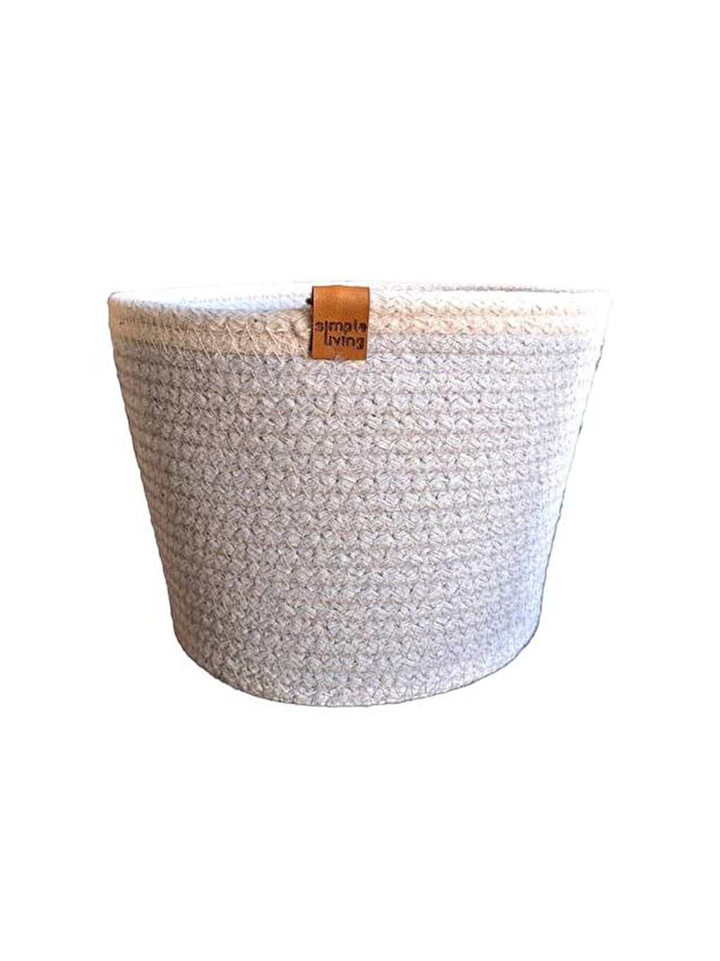 Karışık Örgü İpli Sepet - Gri / Beyaz - 16x21x21 cm