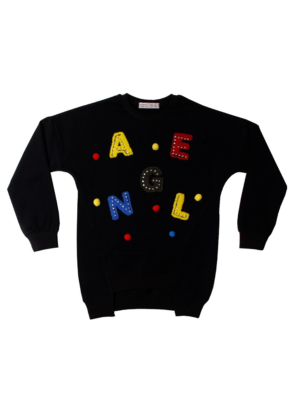 Siyah Kız Çocuk Sweatshirt Renkli Angel Nakışlı