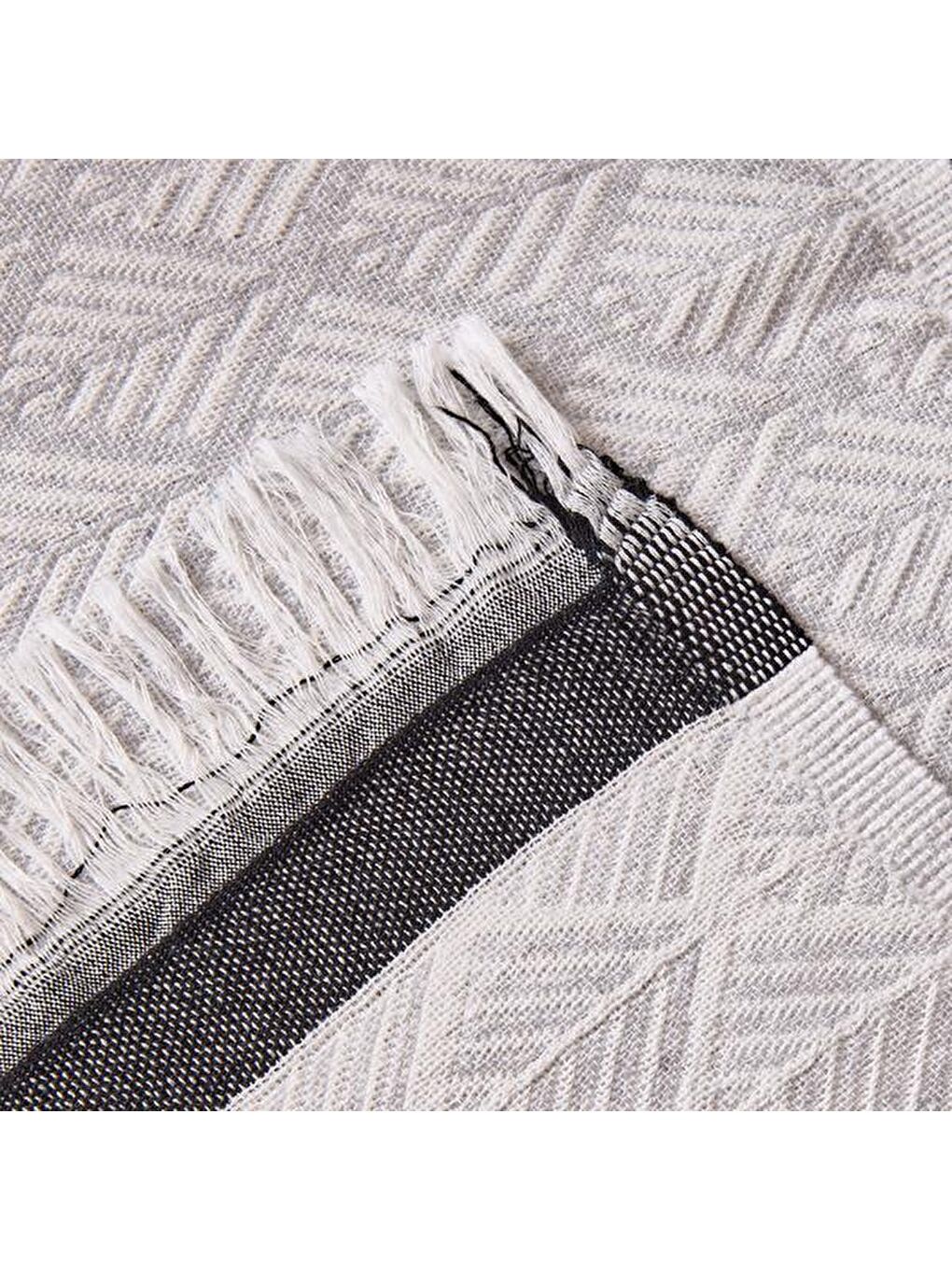 Soft Geometrik Desenli Koltuk Şalı - Gri - 130x170 cm-4
