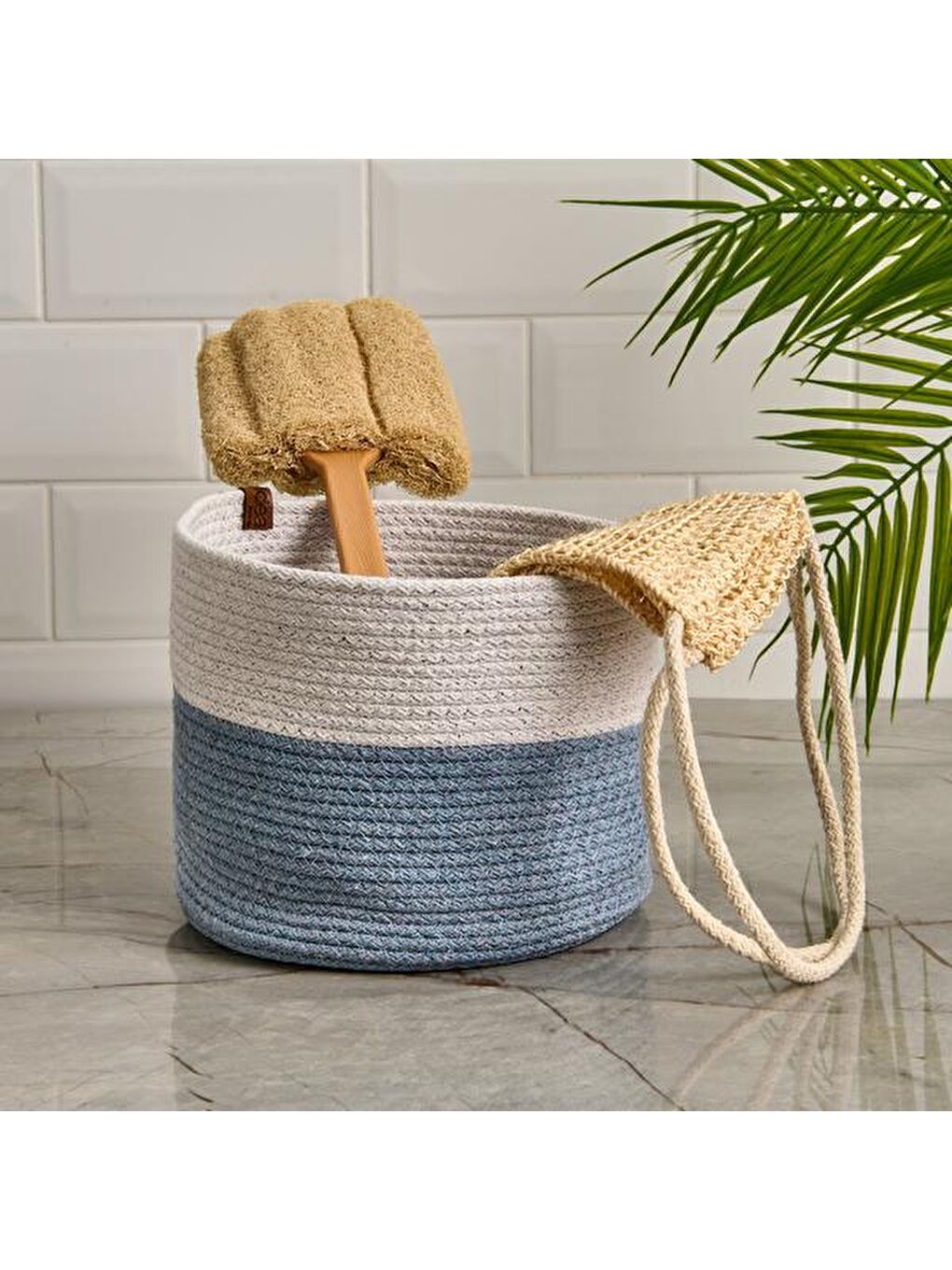 Karışık Living Yuvarlak Organizer Sepet - Gri / Beyaz - 14x24x24 cm