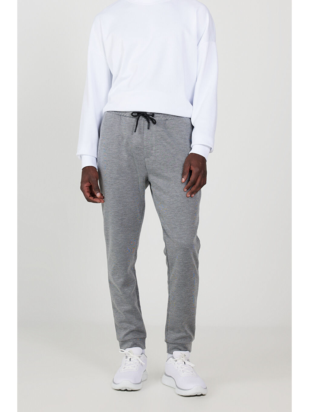 Erkek Gri Melanj Standart Fit Beli ve Paçası Lastikli Rahat Spor Jogger Eşofman Altı-1