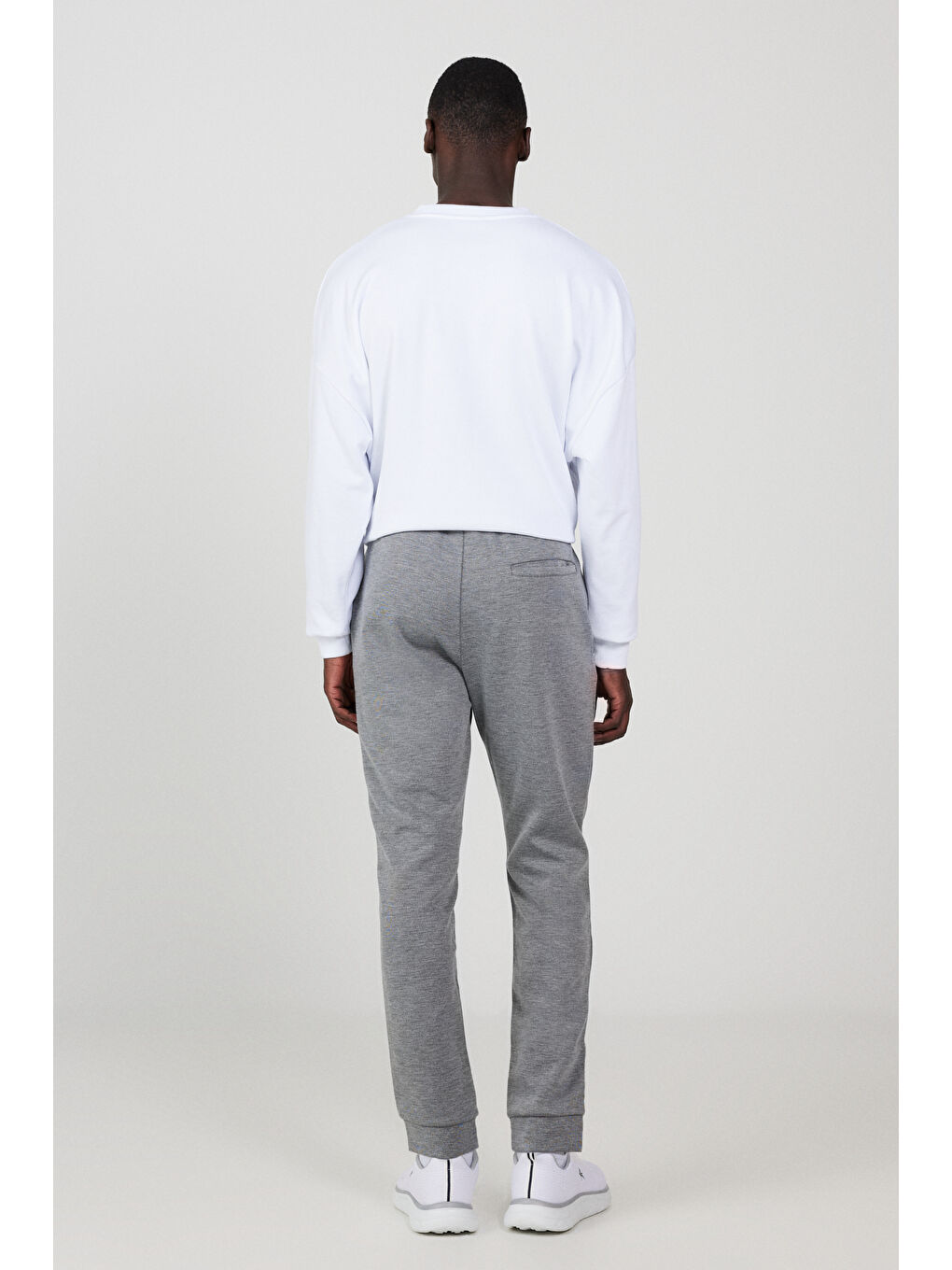 Erkek Gri Melanj Standart Fit Beli ve Paçası Lastikli Rahat Spor Jogger Eşofman Altı-5