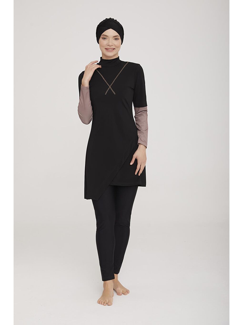 Likralı Tam Kapalı Tesettür Mayo Norman 4414 Siyah-1