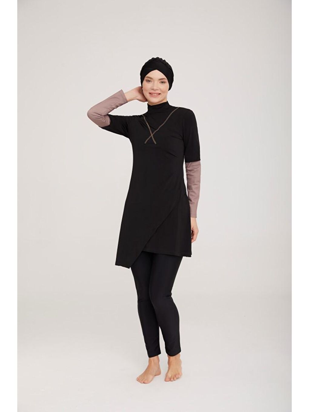 Likralı Tam Kapalı Tesettür Mayo Norman 4414 Siyah-2